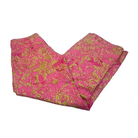 Lilly Pulitzer the seacret garden print green pink wide leg pant sz 4 - Picture 5 of 8